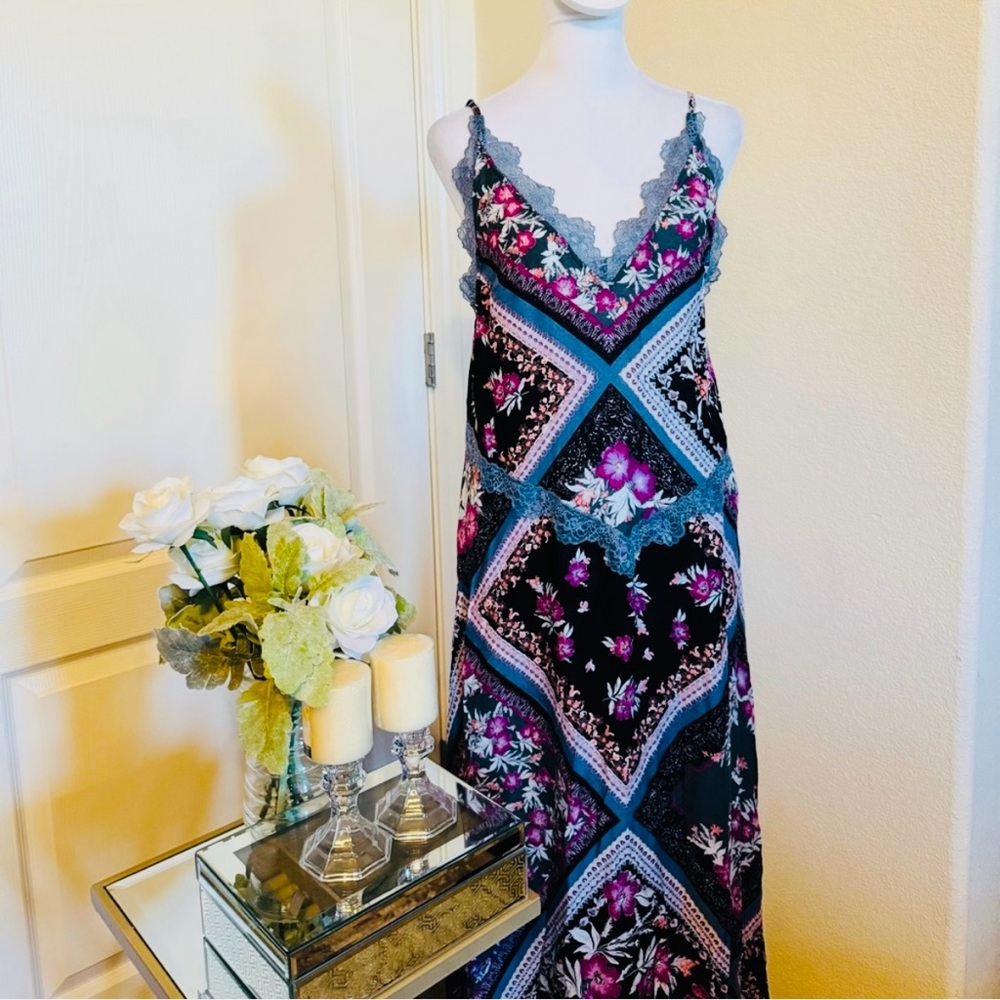 NWT Free People Floral Maxi Dress with Lace Trim